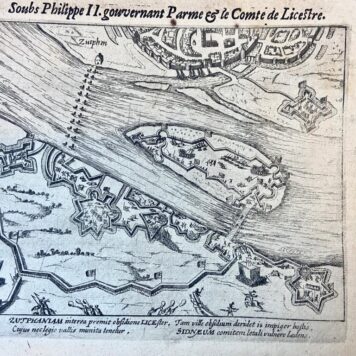 Copperplate etching/engraving of the failed siege of Zutphen, in the Dutch province of Gelderland, by the Count of Leicester in 1586. (plate 189).