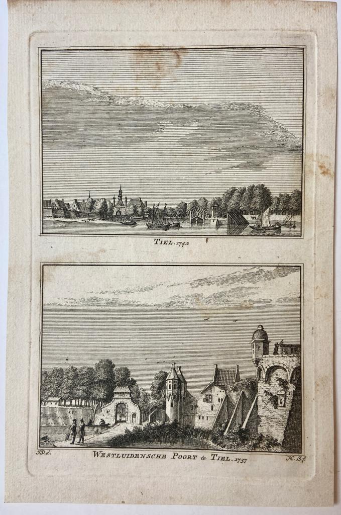 [Antique city view 1737] Tiel. 1742 / Westluidensche Poort te Tiel. 1737.