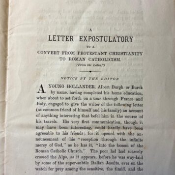 [Printed letter written by Benedict de Spinoza] A Letter expostulatory to a convenrt from pretestant christianity to Roman Caholicism (from the Latin), Thomas Scott Mount Pleasant Ramsgate 1869, 14 pp.