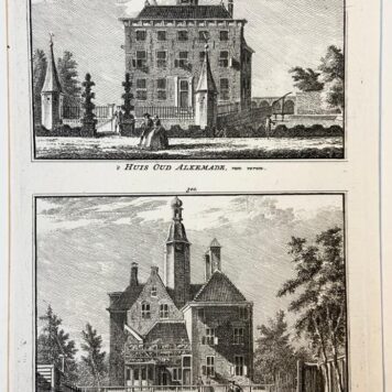 [2 Antique prints] 't Huis Oud Alkemade, van voren. / 't Huis Oud Alkemade, van agteren. 1730.