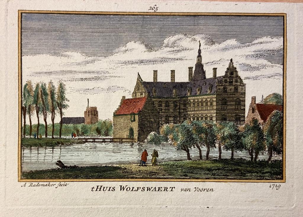 [Antique handcolored print] 't Huis Wolfswaert van Vooren, 1719.