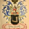 [FINJEE Coat of Arms] Fraai getekend familiewapen, met kleur en goud. Eronder: `Laes Finjee 1697'. Waarschijnlijk 19de-eeuws. 34x28 cm.