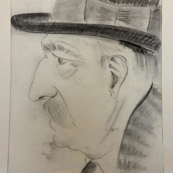 GRONINGEN, KLOPPENBURG Krijttekening: portret van “Jan Kloppenburg, vriend van Opa Braaksma, vrijgezel, verzamelaar te Groningen, gestorven ca. 1948”, (tekst op achterkant), 31x24 cm, gesigneerd: “Boeckman 9-6-[19]-41”.
