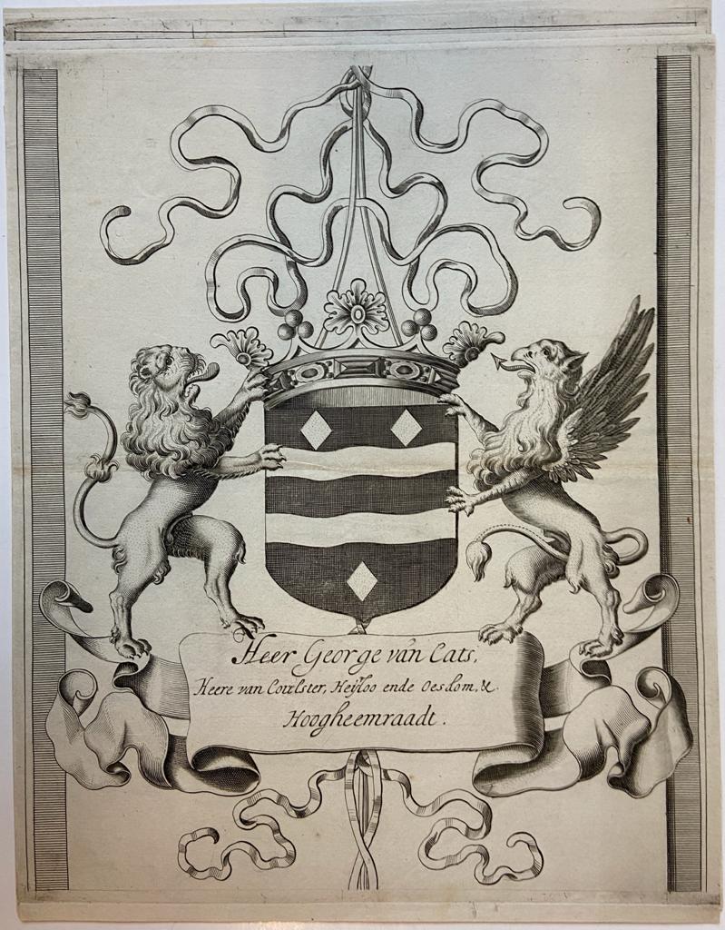  - [Coat of Arms CATS] Familiewapen uit de rand van een 18e eeuwse kaart George van Cats, gravures door A. Vaillant.