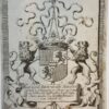[Coat of Arms Carel v.d. Boetselaer] Familiewapen uit de rand van een 18e eeuwse kaart Carel van de Boetselaer, gravure door A. Vaillant.