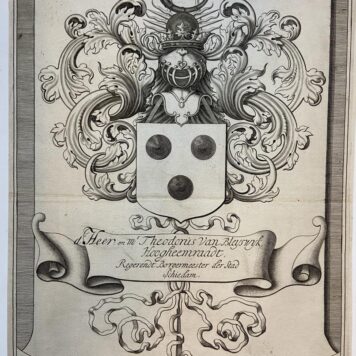 [Coat of Arms Theodorus van Bleijswijk] Familiewapen uit de rand van een 18e eeuwse kaart Theodorus van Bleijswijk, gravure door A. Vaillant.