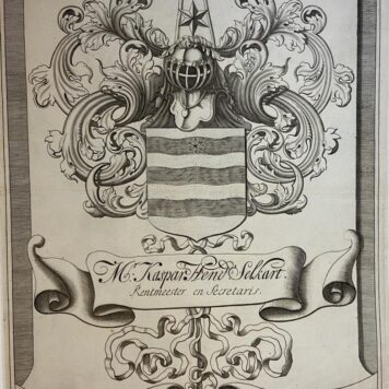 [Coat of Arms Kaspar Hend. Selkart] Familiewapen uit de rand van een 18e eeuwse kaart Kaspar Hend. Selkart, gravure door A. Vaillant.
