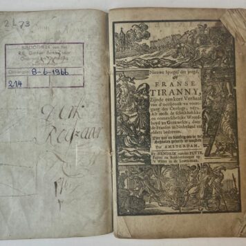 [Rampjaar 1672] Nieuwe spiegel der jeugd of Franse tiranny, zijnde een kort verhaal van d' oorspronk en voortgang des oorlogs, 1672 (...). Amsterdam, Hendrik v.d. Putte, [ca. 1764/65], 128 pp.