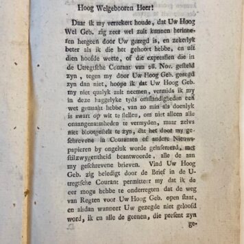 De brief van (...) mr. Joan Geelvink (...) aan F.S. Grave van Byland (...) over de gehoudene conversatie in 't Heeren Logement te Amsterdam, den 16-11-1783, door den laatsgenoemde beantwoord. Amsterdam, J. Peterse, 1784.