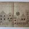 BROUWERIJ ‘T KRUYS Pentekening van een rij van 6 huizen met opschrift “De Brouwerij van ‘t Kruys, zo als het sig van vooren vertoond”, 27x38 cm, 18e- of vroeg 19e-eeuws.