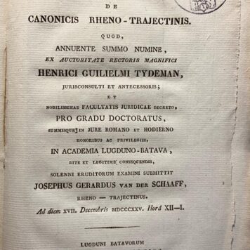 Specimen antiquario juridicum inaugurale de canonicis Rheno-trajectinis [...] Leiden Haak en Comp. 1825.