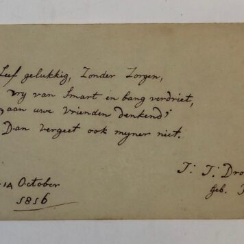 DRONSBERG, BUYS Blaadje voor een album amicorum van de hand van J.J. Dronsberg geb. Buys, dd 1816, 1 p., manuscript.