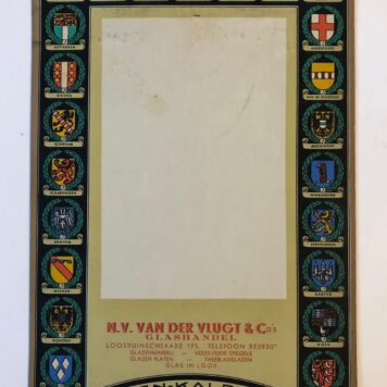 VLUGT, VAN DER Kartonnen onderblad van een “Wapenkalender 1942”, uitgave van glashandel N.V. Van der Vlugt & Co. te ‘s Gravenhage, 1 blad, gedrukt.