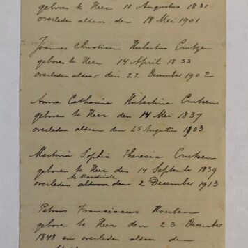 CRUTSEN Aantekeningen betr. geboorte- en overlijdensdata van 4 kinderen Crutsen en P.F. Houben, allen geboren te Heer tussen 1831 en 1848, 1 p., manuscript.