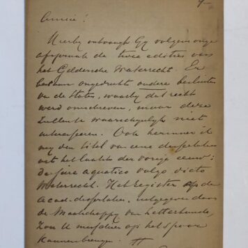RIEMSDIJK, VAN; GELDERS WATERRECHT Brief van Th. van Riemsdijk aan “Amice”, dd Arnhem 1878, 2 p., 8º, manuscript.