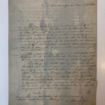 MAARTENSDIJK Brief van de kiezersvereniging “Trouw moet blijcken” te Maartensdijk (v Eyck van Zuylichem voorzitter, R. v. Meerlant secr.) dd 2-5-1853 aan de kiezersvereniging “Bijbel, Nederland en Oranje” te Utrecht betr. de komende verkiezingen, 2 p., 4º, manuscript.