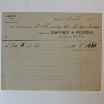 HAARLEM, CONVOOY & PRINSEN Nota van Convooy & Prinsen, Grote Houtstraat Haarlem, 1872 (leverancier hoeden en petten).