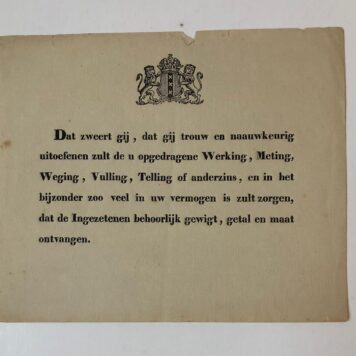 AMSTERDAM, YKMEESTER Eed voor ykmeester te Amsterdam, gedrukt, 4º oblong, 1 p., 19e-eeuws.
