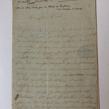 FRANKRIJK, LACROIX, VAUBLANC Brief van Viénot Comte de Vaublanc en zijn echtgenote geb. Lacroix d’Azolette, d.d. 18.., aan zijn neef M. Lacroix de Tramayes, deputé de Saone et Loire, manuscript, 3 p., 8º, met afdruk lakcachet met alliantiewapen.