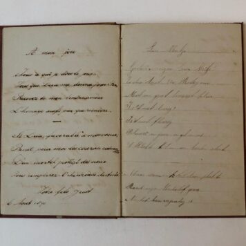 NETSCHER Poeziealbum van het echtpaar F.H.J. Netscher (1817-1878) en Cath. M.J. Netscher (1824-1903), met verzen van hun kinderen: Frans C.J. (geb. 1864), Betsy (geb. 1865), Henri (geb. 1859) en Just (geb. 1862), 1871-1874. Manuscript, 1 deel, geb. (in hoesje).