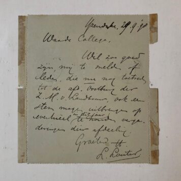 LOUTER Briefje van L. Louter d.d. Yzendijke 1898 aan collega veearts M. Lucier te Oostburg, manuscript, 1 p.