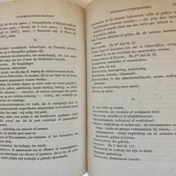 Het koopmans-handboek, Dordrecht, Morks, 1874. Half leren band, 8+659 pag.