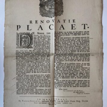 VEEPEST--- Renovatie placaet van Staten van Holland, d.d. 20-10-1714, betr. de veepest.