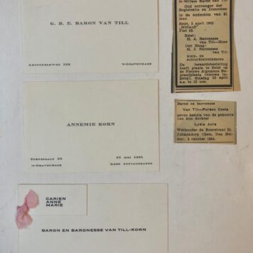 TILL, VAN Enige geboorte- en overlijdensberichten betreffende familie Van Till, ca. 1960.