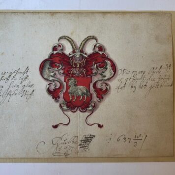 ALBUM AMICORUM, RIPPERBANT, VOETH, E.A Tien bladen uit een vroeg-17de-eeuws album amicorum, los opgezet op karton. Alle bladen zijn voorzien van grote, fraai getekende familiewapens in kleur. Ieder blad 14,5x19cm.