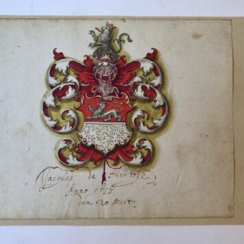 ALBUM AMICORUM, RIPPERBANT, VOETH, E.A Tien bladen uit een vroeg-17de-eeuws album amicorum, los opgezet op karton. Alle bladen zijn voorzien van grote, fraai getekende familiewapens in kleur. Ieder blad 14,5x19cm.