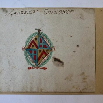 ALBUM AMICORUM, RIPPERBANT, VOETH, E.A Tien bladen uit een vroeg-17de-eeuws album amicorum, los opgezet op karton. Alle bladen zijn voorzien van grote, fraai getekende familiewapens in kleur. Ieder blad 14,5x19cm.