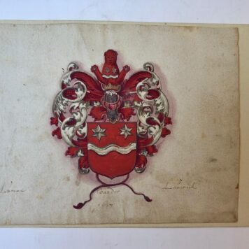 ALBUM AMICORUM, RIPPERBANT, VOETH, E.A Tien bladen uit een vroeg-17de-eeuws album amicorum, los opgezet op karton. Alle bladen zijn voorzien van grote, fraai getekende familiewapens in kleur. Ieder blad 14,5x19cm.