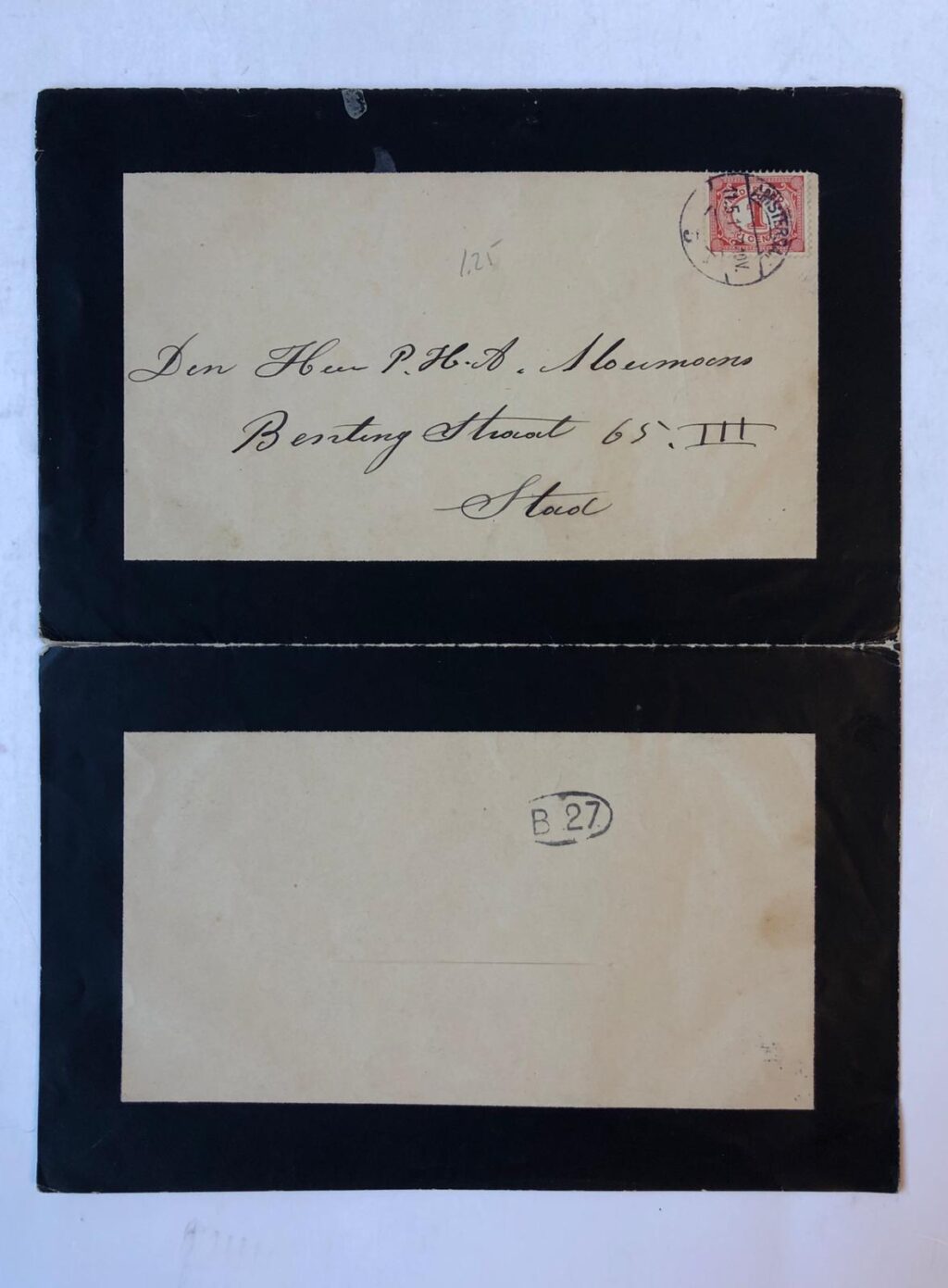 [Funeral card] BOTTER Gedrukt overlijdensbericht van A. Barkmeyer de Wit-Botter, Amsterdam 1910.