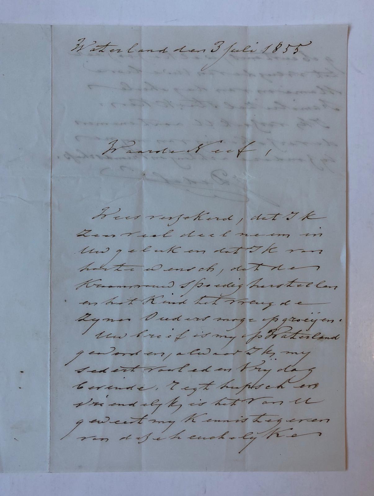  - [Manuscipt] DEDEL Brief van J. Dedel, Waterland 3 juli 1855, aan `waarde neef'. 8(: 2 p.