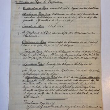 KLERK DE REUS, VAN GROENEVELD `Geslachtsregister van Cornelis Hillebrands en Govert Leendertz van Groeneveld', grote tabel met afstammelingen, waaronder de families De Reus en Klerk de Reus, opgesteld eind 19de eeuw door de heer Klerk de Reus te 's-Gravenhage, met vijf losse bijlagen.