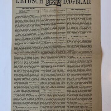 [Newspaper/Krant LEZWIJN, LEIDEN] Leidsch Dagblad van 12 augustus 1884 met advertentie en redactioneel bericht betreffende het overlijden van Mr. P.C. Librecht Lezwijn van bankierskantoor Lezwijn en Eigeman.