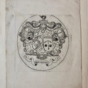 [Heraldic engraving] OOSTDIJCK, TRADEL Gegraveerd alliantie-familiewapen van de families Oostdijck en Tradel, met veel randwerk. Anonieme gravure. 4o. Zeldzaam, 18de- of 19de-eeuws.