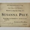 [Printed invitation 1745] PELT Gedrukte uitnodiging voor Daniel Weslingh voor de begrafenis van Susanna Pelt. Amsterdam, 1745. 4o, oblong: 1 p.