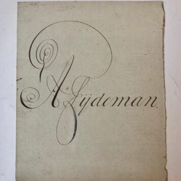 [Calligraphy] TIJDEMAN Omslag van een schrift met gekalligrafeerde naam van de eigenaar, A. Tijdeman. 19de-eeuws.