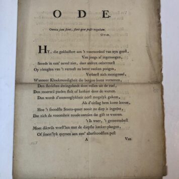 [Printed publication VASTER] Gedrukte `Ode' door Frederik Vaster. 1750. 4o, 4 p.