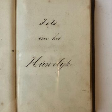 [Manuscript BEUKENKAMP, VAN MARKEN, ROEM, ALKMAAR] Iets over het huwelijk. Opgedragen aan den heer C.A. Beukenkamp en mejuffrouw F. van Marken, Alkmaar, 20 oktober 1844. 16(: [60] p. Fraai gebonden in linnen stempelband met `Alkmaar 20 october 1844' en `J. Roem'.