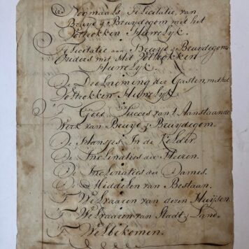 [Manuscript BOEKHOUT, DEKKER] Conditien ter gelegentheid van het huwelijksfeest van ... Hendrik Boekhout en ... Maria Pha. Dekker, plechtig gevierd op den 25ste van hooymaand 1802.