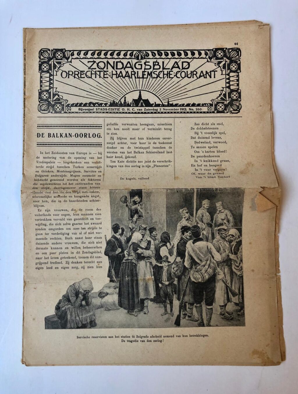 BOUWMEESTER Een aantal kranten en tijdschriften met berichten over het overlijden en de begrafenis van P.C. Bouwmeester, hoofd van de O.L.-school in de Santpoorterstraat te Haarlem en voormalig voorzitter van de Zangvereniging Crescendo, 1912.