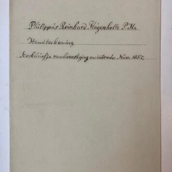 [Printed note HUGENHOLTZ] Predikbeurten en Kerkbriefje (gedrukt) van bevestiging en intrede van Ds. Philippus Reinhard Hugenholtz PHzn. te Amsterdam, november 1857, 50x12 cm., 1 p.