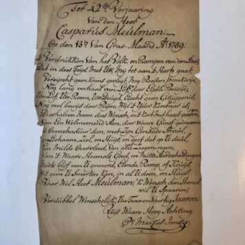 [Manuscript poem MEULMAN, MARCUS] Ter 42ste verjaaring van den heer Casparus Meulman op den 13de van grasmaand 1789. Fol.: [1] p.