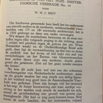 Overdruk: Regt, W. M. C. Geschiedenis van het huis: Amsterdamsche Veerkade No. 14, 76 pp. Illustrated. Rare.