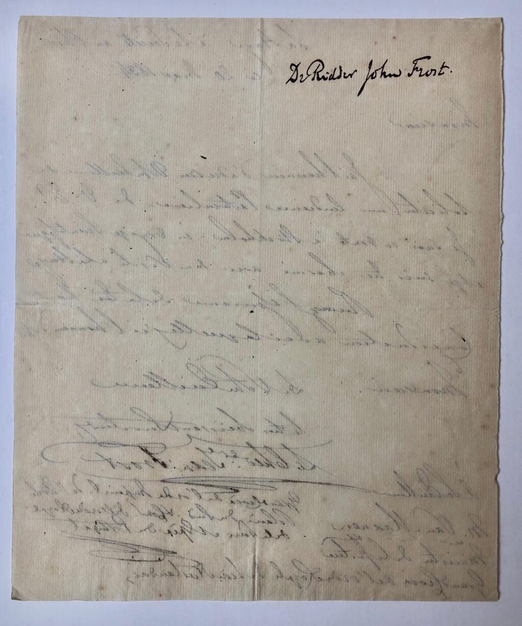 [Manuscript] FROST, VAN MAANEN Brief van Dr. Ridder John Frost, d.d. `La Haye à Societé au Plein', 20 mei 1834, aan de minister van Justitie Van Maanen, 1 p.