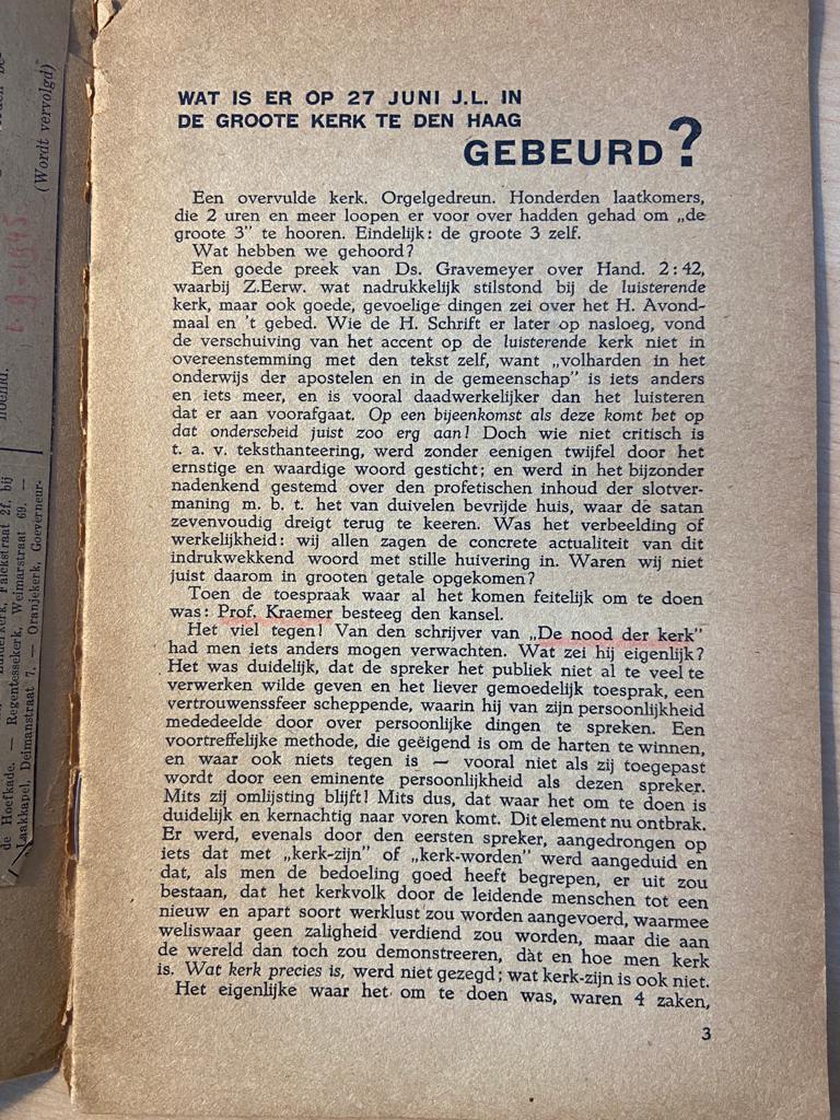 Wat is er op 27 juni 1945 in de Groote Kerk te Den Haag gebeurd? 's-Gravenhage 1945, 16 pp.