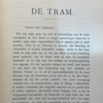 De Tram, Overgedrukt uit “Het Vaderland” van 10 en 11 April 1904, No. 85, Boek- en Handelsdrukkerij van “Het Vaderland”, Scheveningen, 1904, 9 pp.