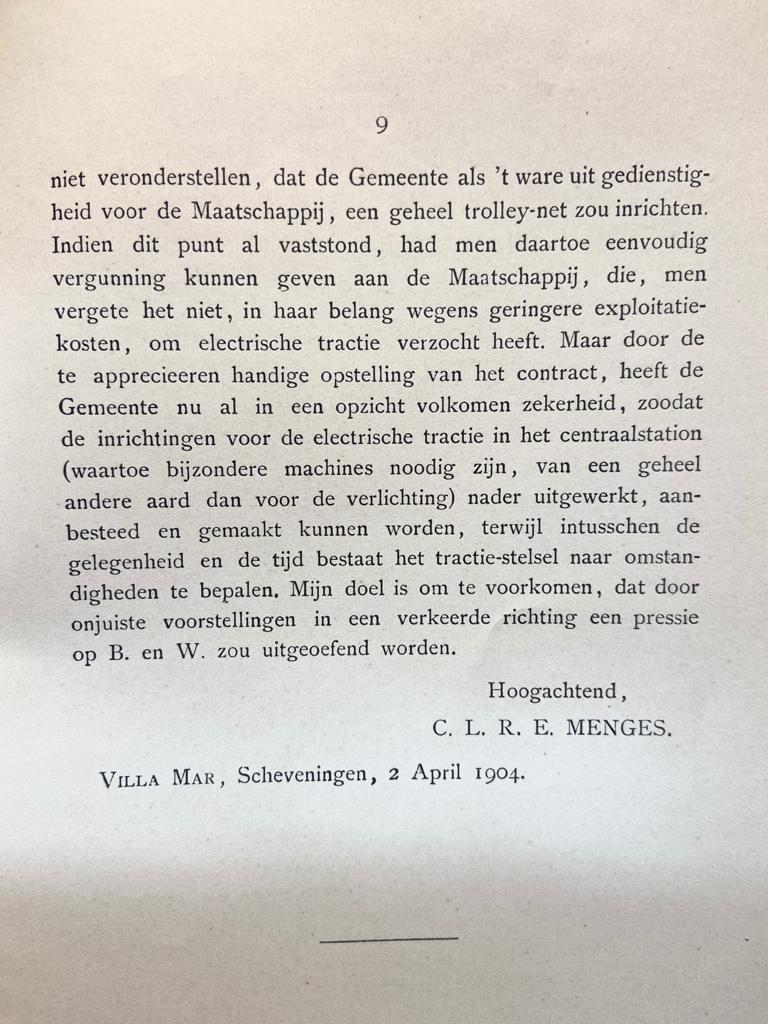 De Tram, Overgedrukt uit “Het Vaderland” van 10 en 11 April 1904, No. 85, Boek- en Handelsdrukkerij van “Het Vaderland”, Scheveningen, 1904, 9 pp.